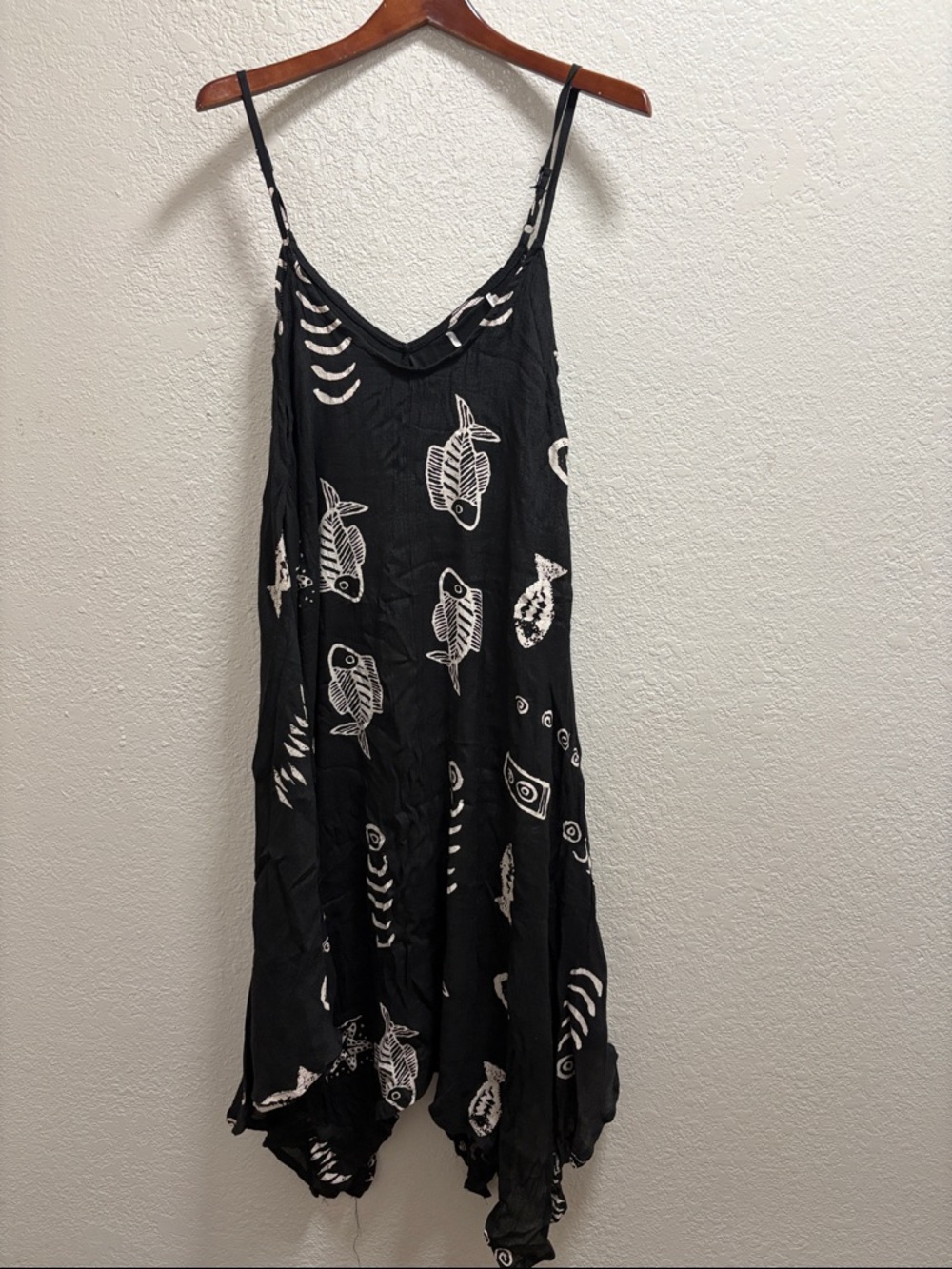 Black Slip Dress with White Fish Print